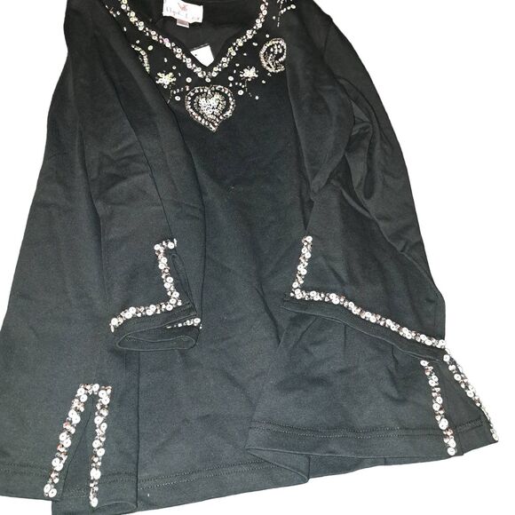 SALE!! NWT-Quacker Factory Black Heart Sequin/Bead Embellished T-Shirt XL - Picture 3 of 8